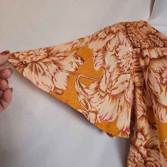 Band of the Free Heather Gold Floral Maxi Wrap Dress Women's Size Large - Picture 4 of 16